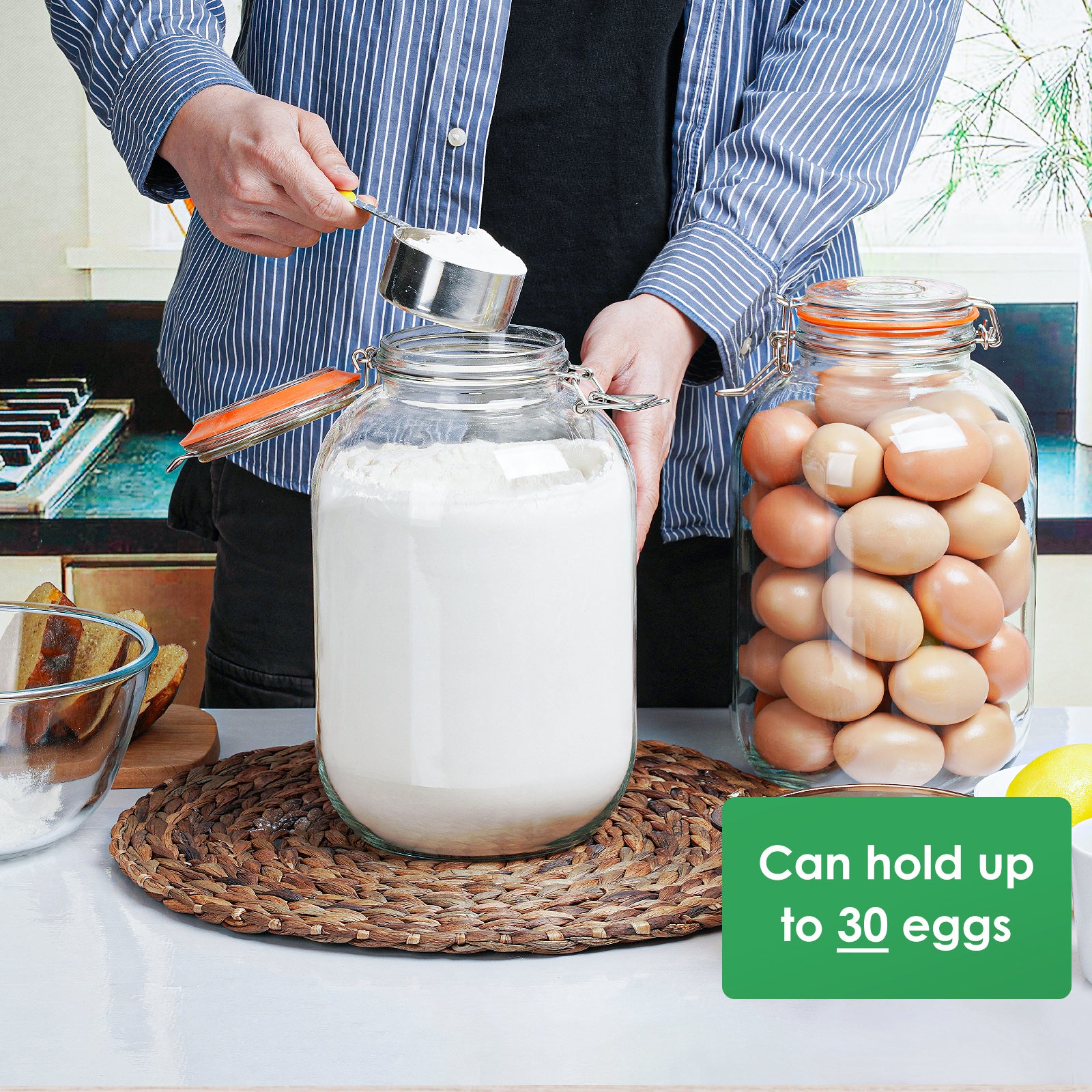 2 Pcs 1 Gallon Round Mouth Glass Jars with Airtight Hinged Lids