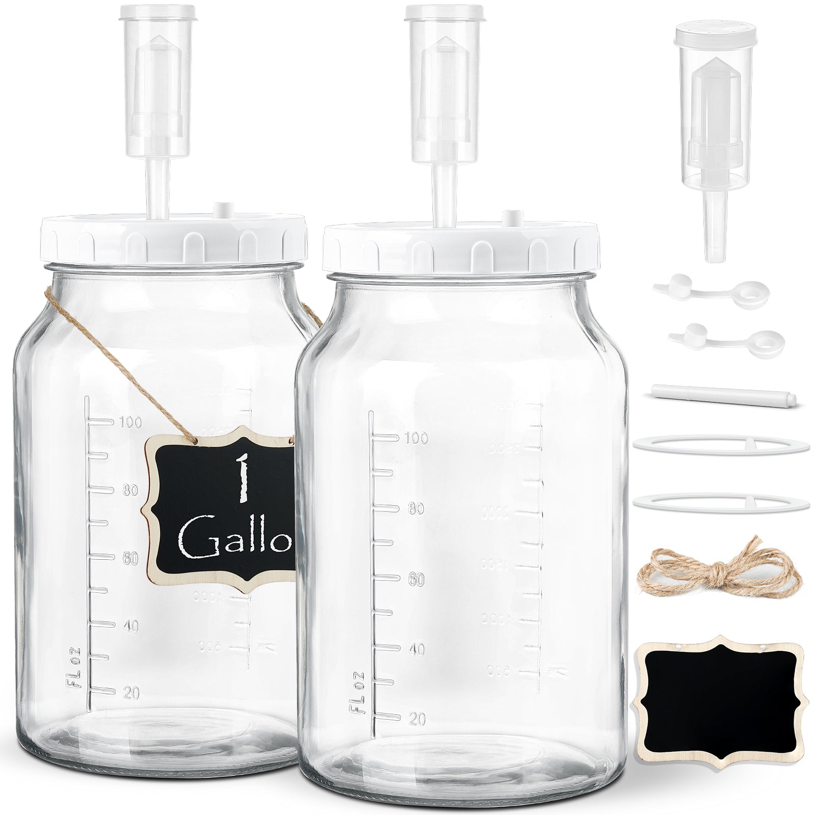 2 Pcs 1 Gallon Large Fermentation Jars with 3 Airlocks and 2 Screw Lids