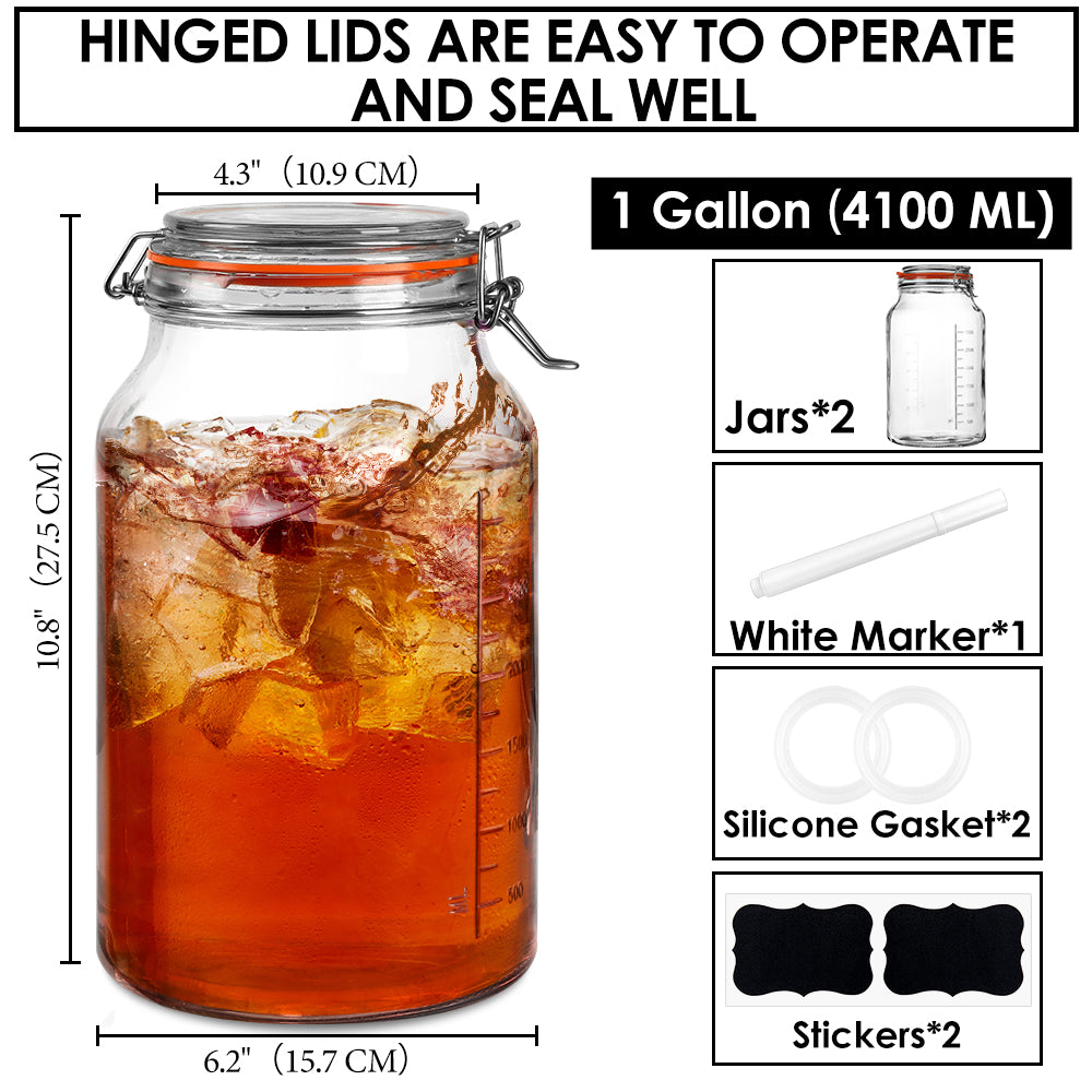 2 Pcs 1 Gallon Super Wide-Mouth Glass Jars
