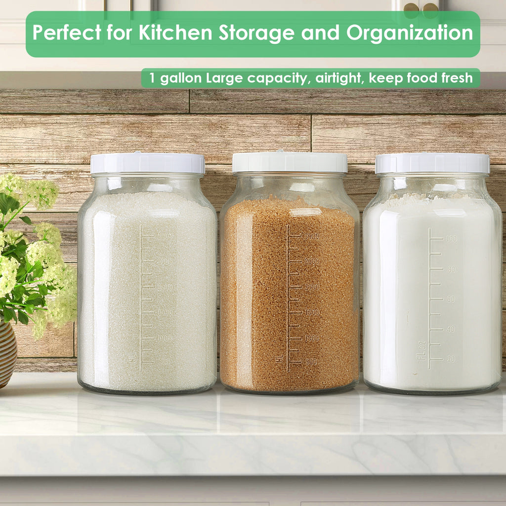 2 Pcs 1 Gallon Large Fermentation Jars with 3 Airlocks and 2 Screw Lids