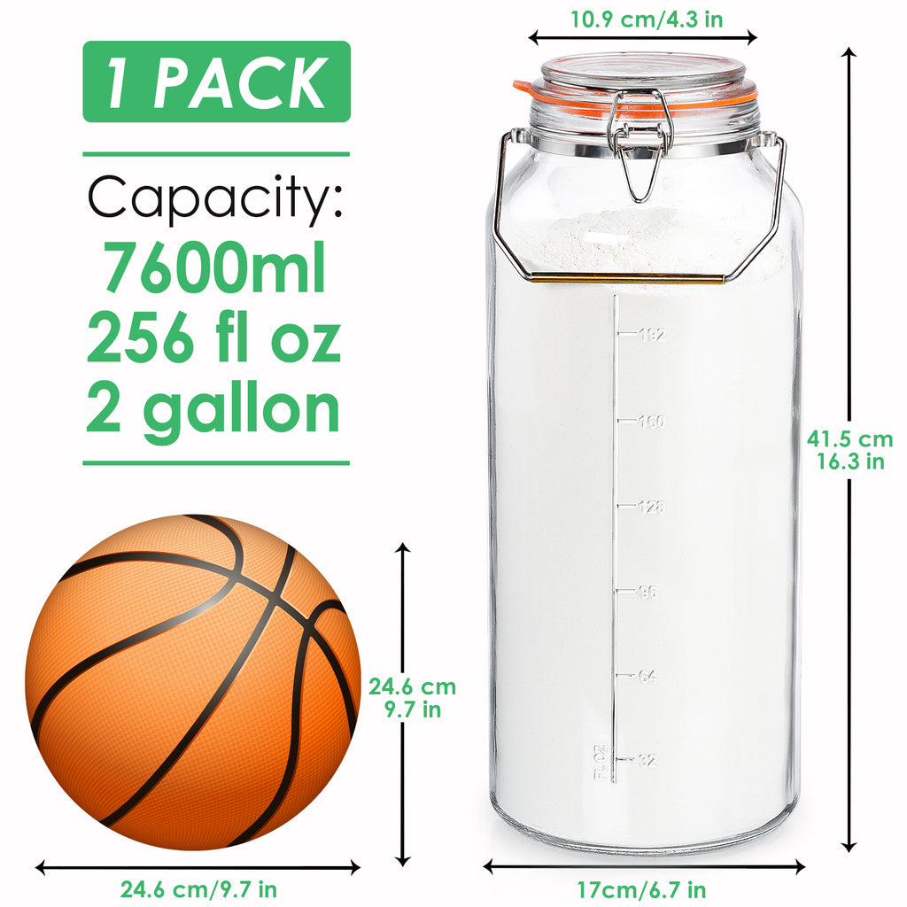 Qianfenie 2 Gallon Glass Jars with Airtight Lid, Wide Mouth with Handle