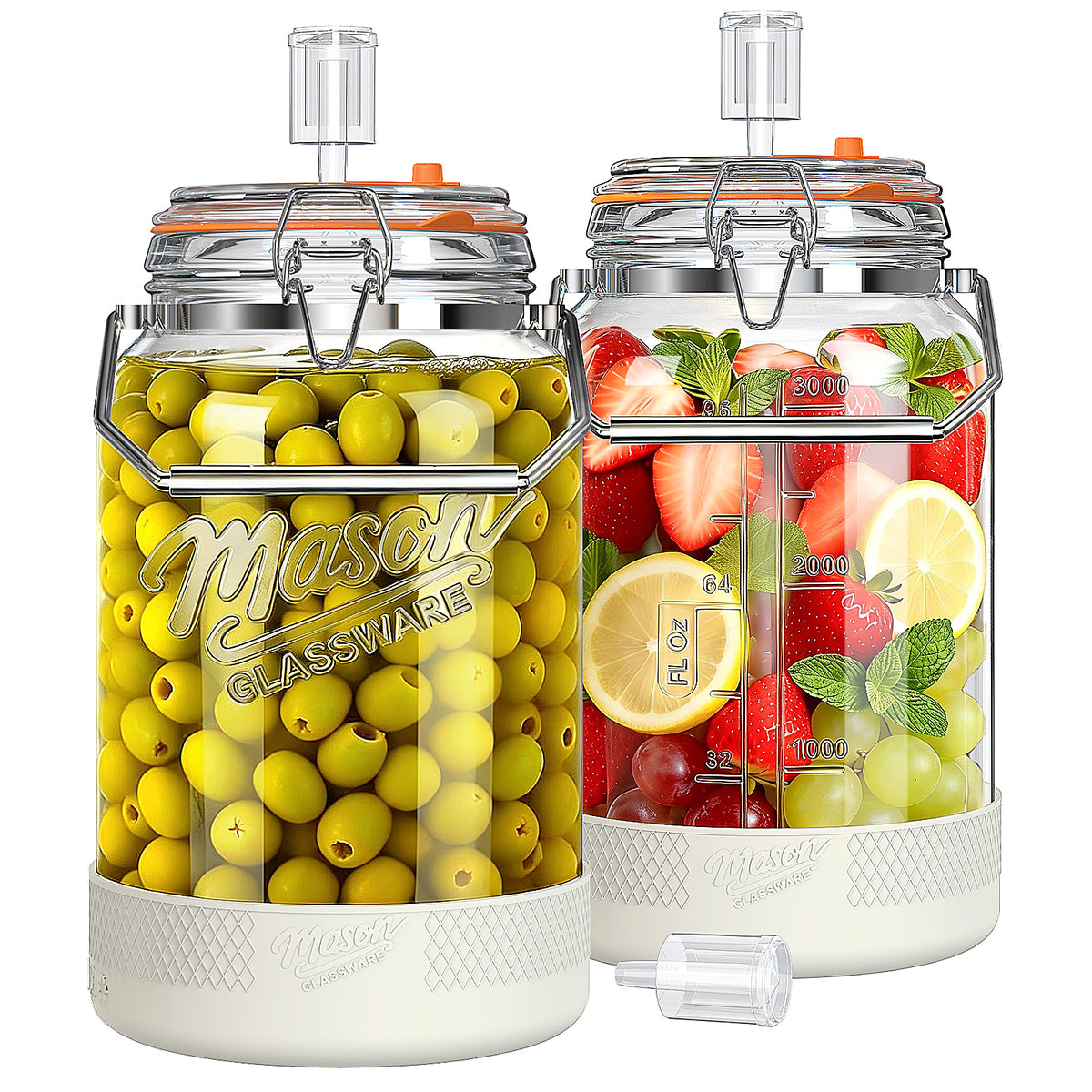 Qianfenie Upgrade 2 Pc 1 Gallon Fermentation Jars with Airlocks & Silicone Cover