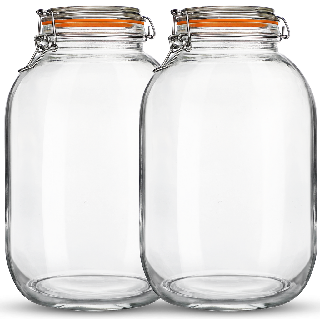 2 Pcs 1 Gallon Round Mouth Glass Jars with Airtight Hinged Lids