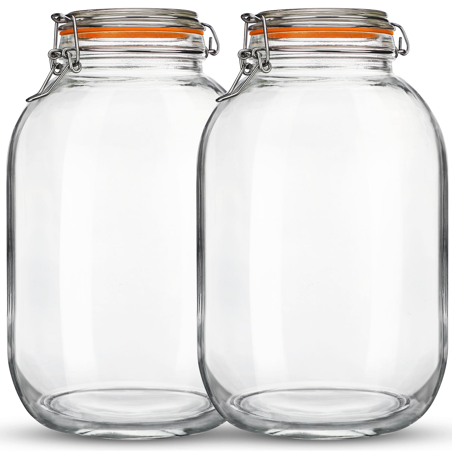 2 Pcs 1 Gallon Round Mouth Glass Jars with Airtight Hinged Lids