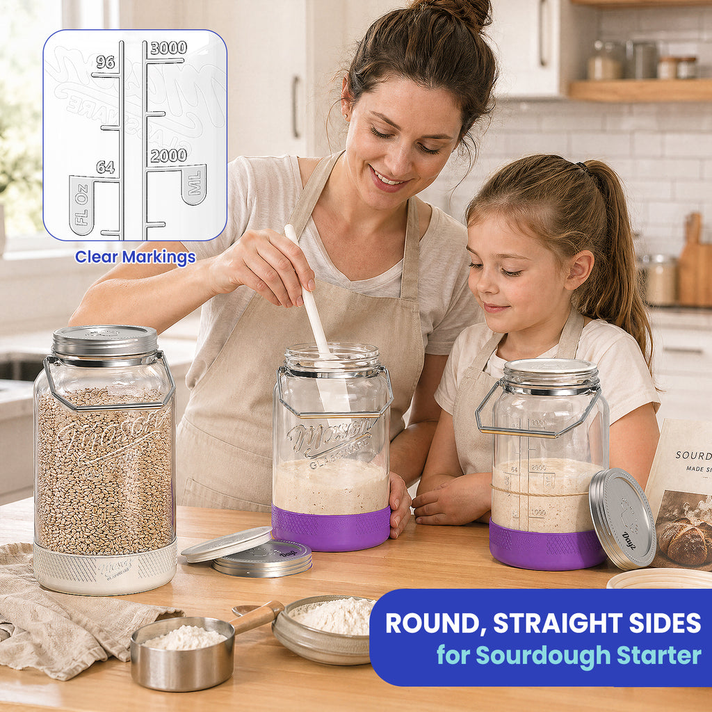 Qianfenie 2 Pc 1 Gallon Storage Glass Jar with Airtight Metal Lid, Removable Handle & Silicone Sleeve