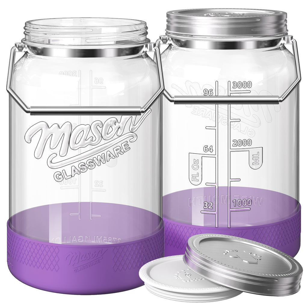 Qianfenie 2 Pc 1 Gallon Storage Glass Jar with Airtight Metal Lid, Removable Handle & Silicone Sleeve