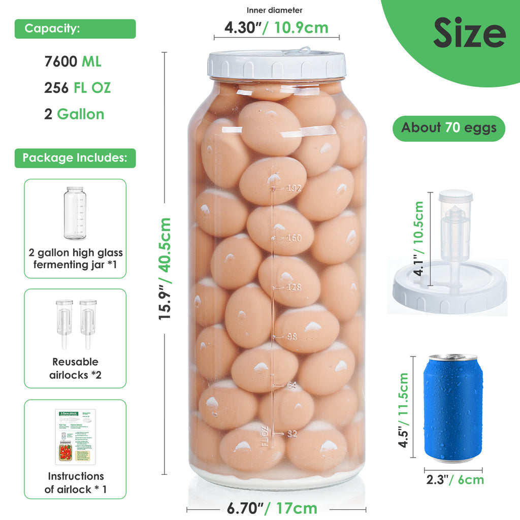 Qianfenie 1 Pc 2 Gallon Super Large Fermentation Jar with 2 Airlocks & Airtight Lid