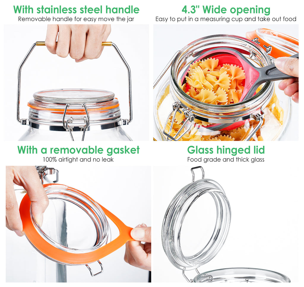 Qianfenie 2 Gallon Glass Jars with Airtight Lid, Wide Mouth with Handle