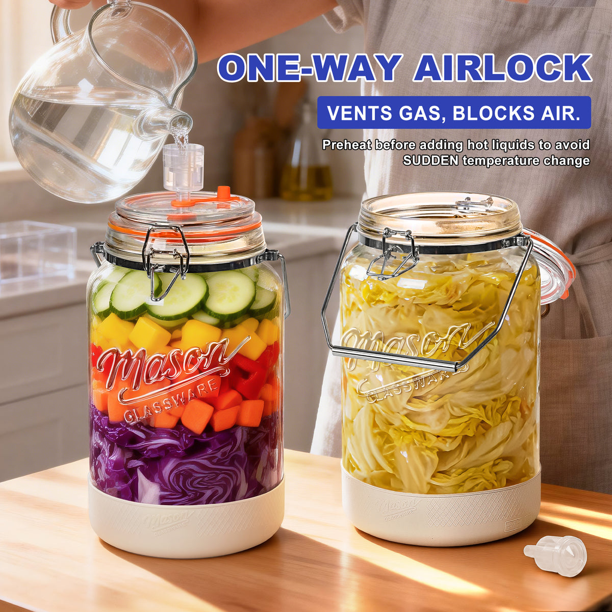 Qianfenie Upgrade 2 Pc 1 Gallon Fermentation Jars with Airlocks & Silicone Cover