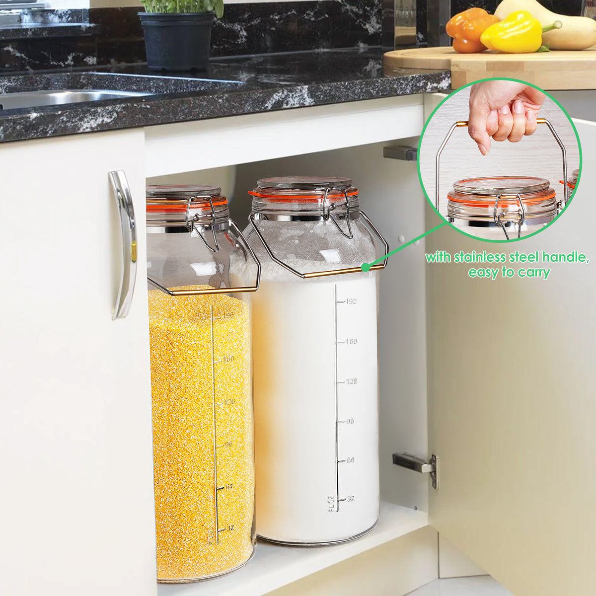 Qianfenie 2 Gallon Glass Jars with Airtight Lid, Wide Mouth with Handle