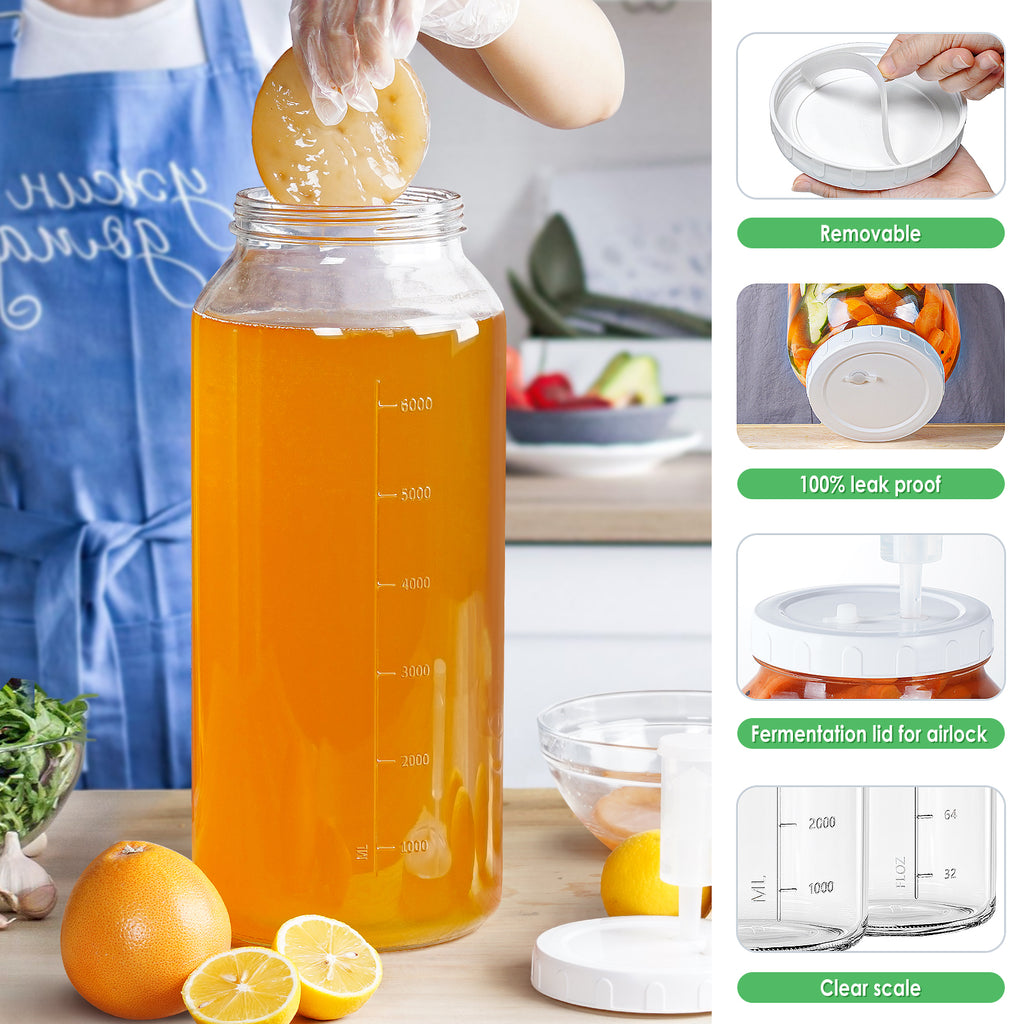 Qianfenie 1 Pc 2 Gallon Super Large Fermentation Jar with 2 Airlocks & Airtight Lid