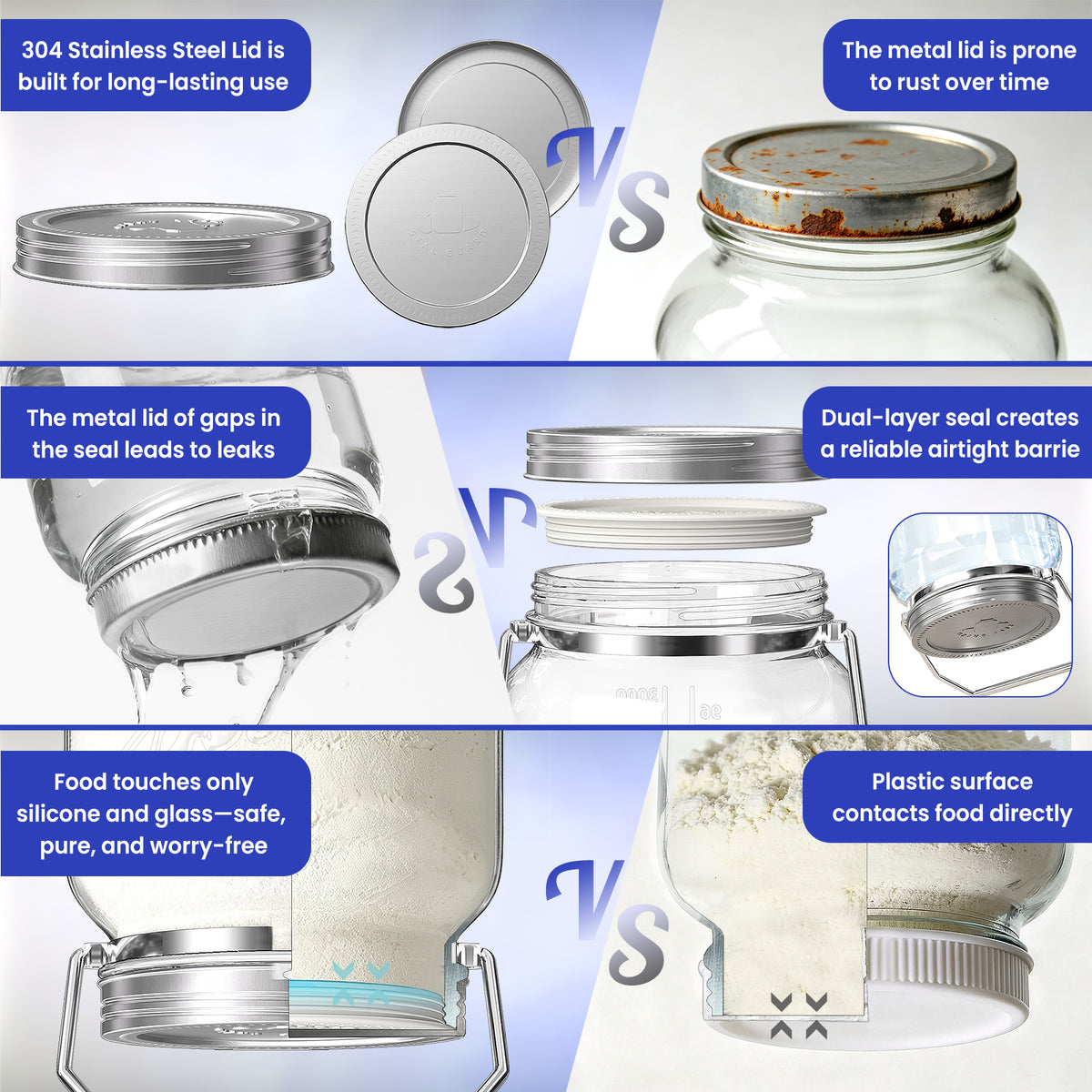 Qianfenie 2 Pc 1 Gallon Storage Glass Jar with Airtight Metal Lid, Removable Handle & Silicone Sleeve