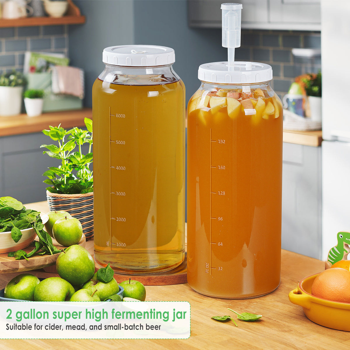 Qianfenie 1 Pc 2 Gallon Super Large Fermentation Jar with 2 Airlocks & Airtight Lid
