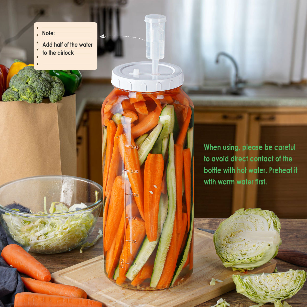 Qianfenie 1 Pc 2 Gallon Super Large Fermentation Jar with 2 Airlocks & Airtight Lid