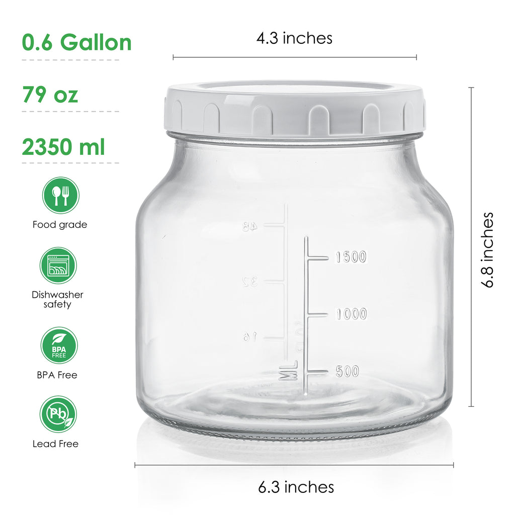 Qianfenie 79 oz Glass Jars with Lids, 2 Pack Wide Mouth Half Gallon Mason Jars