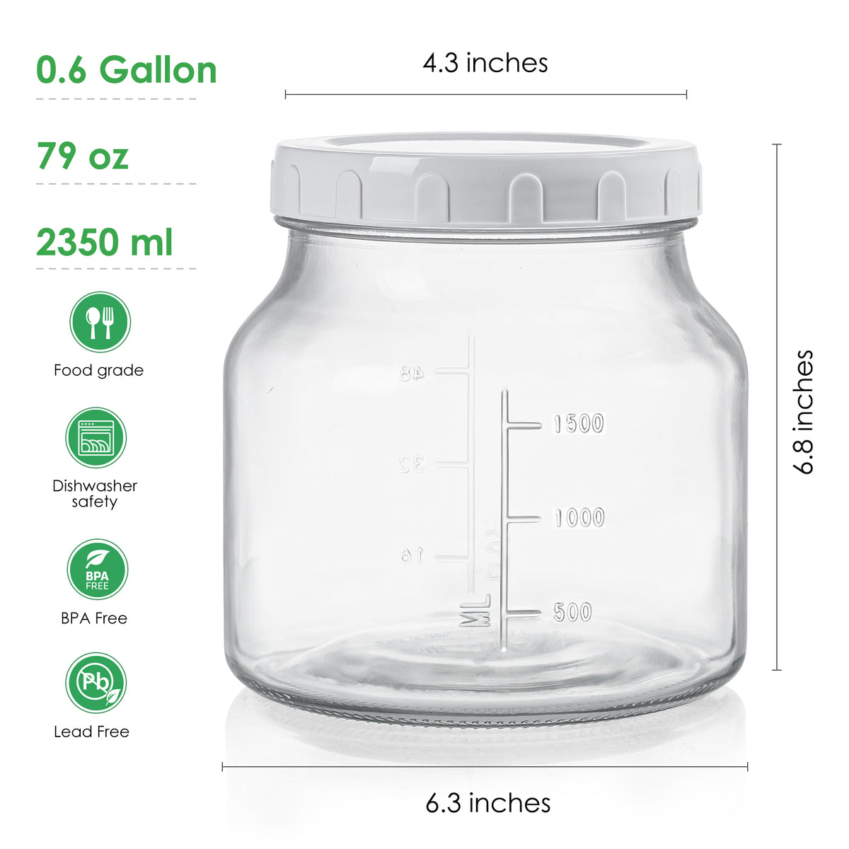 Qianfenie 79 oz Glass Jars with Lids, 2 Pack Wide Mouth Half Gallon Mason Jars